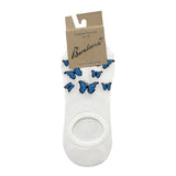 Blue Butterfly Bamboo Secret Socks - White
