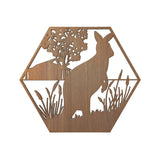 Kangaroo, tree and native grass timber cutout hexagonal wall art on a white background.