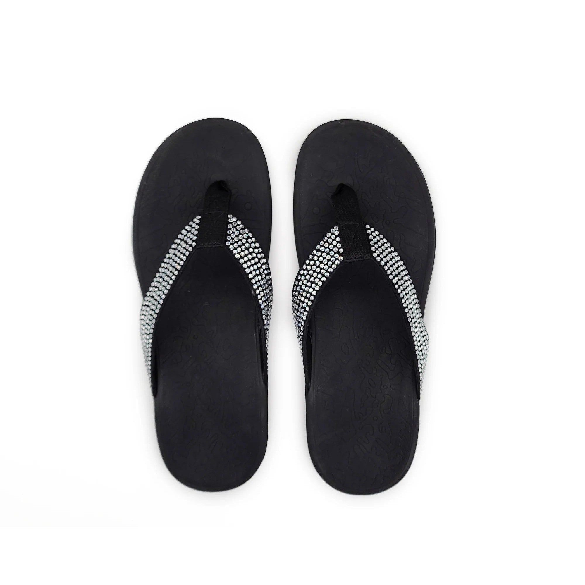 Premium Bling Orthotic Thongs - Black