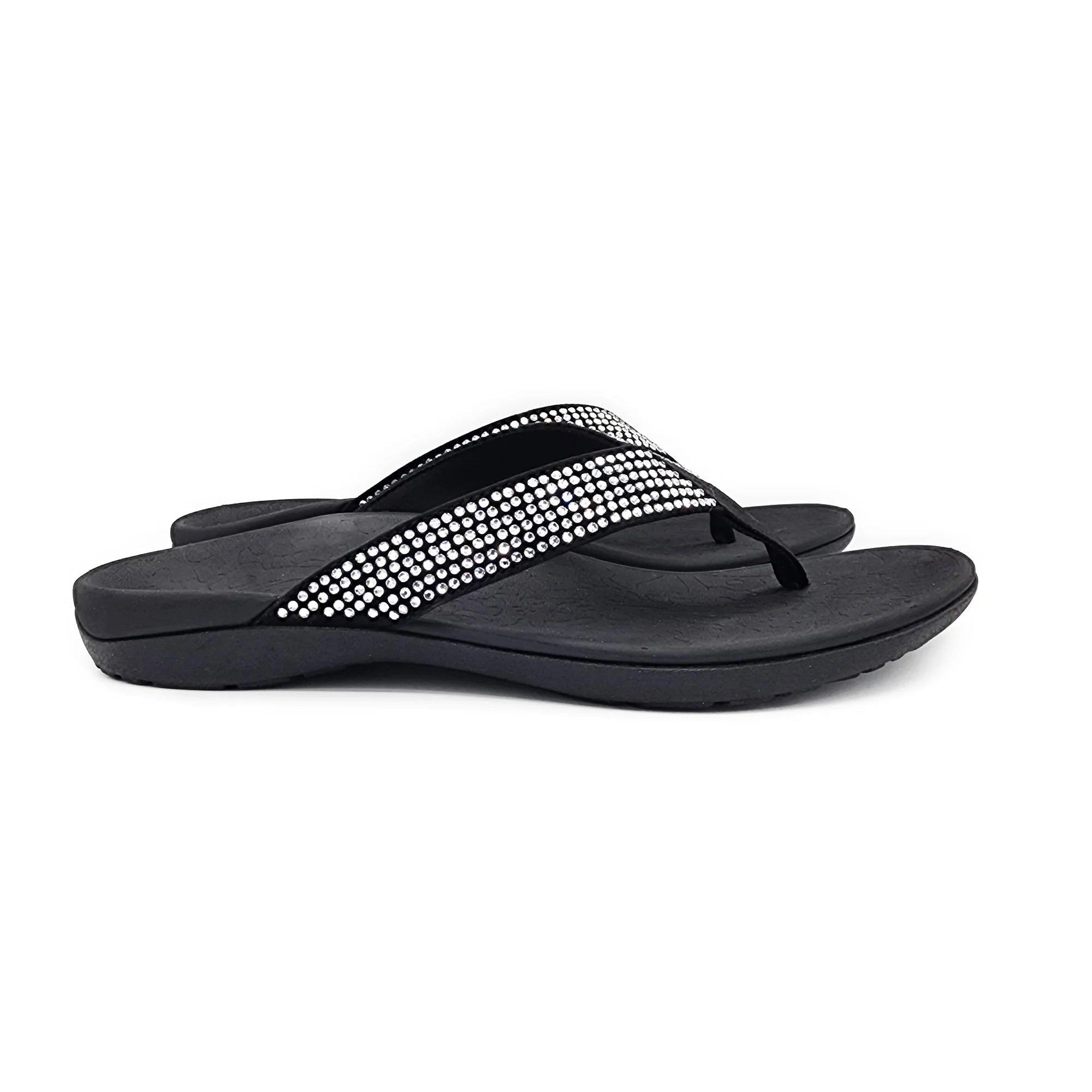 Premium Bling Orthotic Thongs - Black