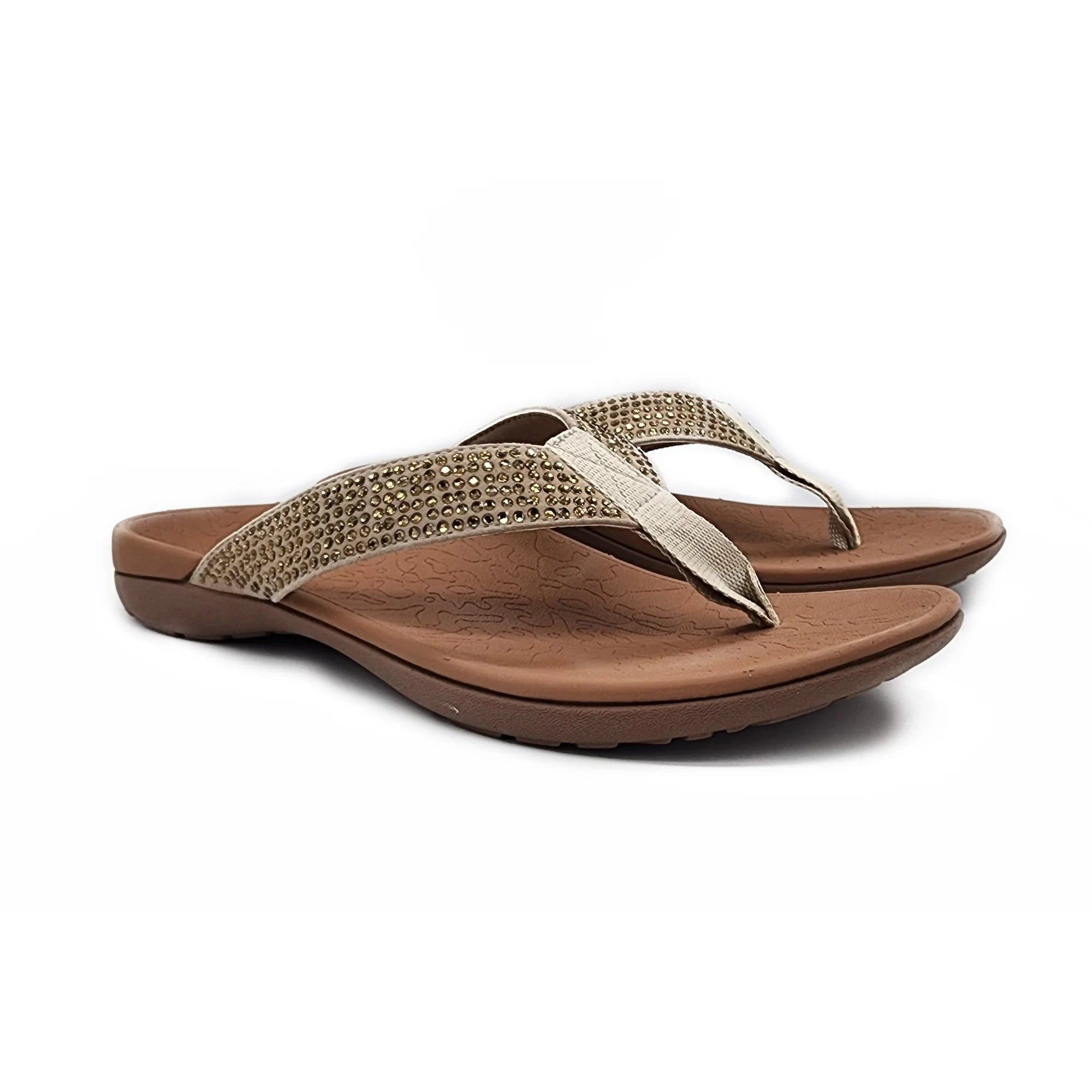 Premium Bling Orthotic Thongs - Sand