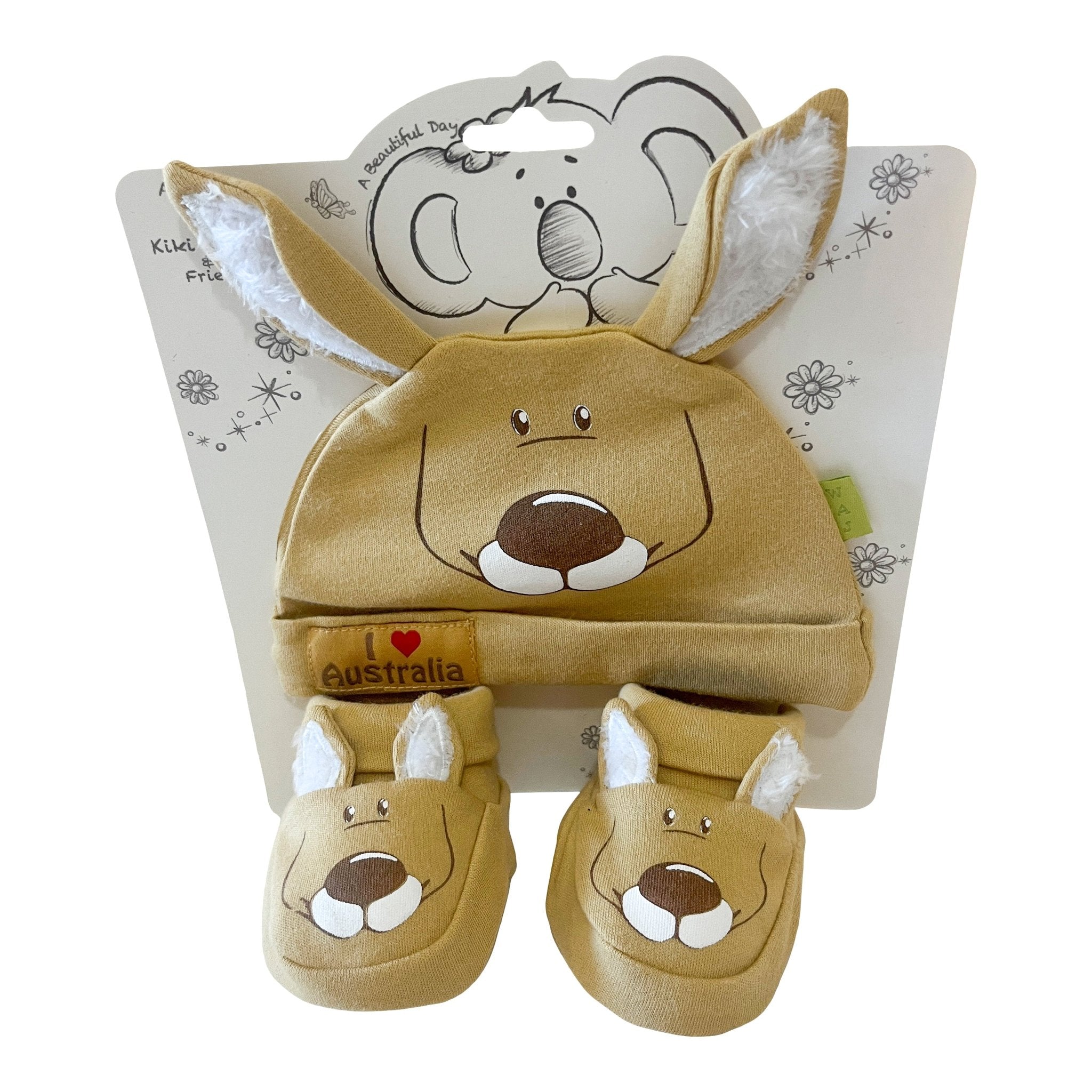 Kangaroo Baby Hat and Booties Set