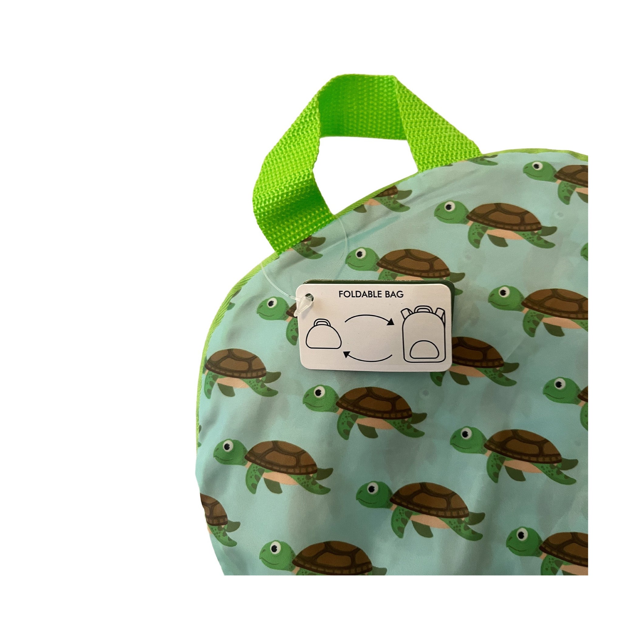 Foldable bag with turtle pattern on a white background