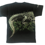 Boys navy cotton Port Douglas t-shirt featuring a detailed green and white wrap-around crocodile graphic on the back.