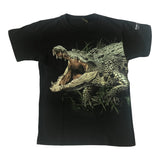 Navy boys Port Douglas souvenir t-shirt featuring a large, detailed green crocodile with open jaws. Made of cotton.