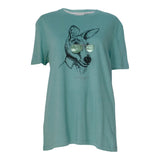 Women's Green Port Douglas Souvenir T-Shirt With A Kangaroo Wearing Reflective Sunglasses