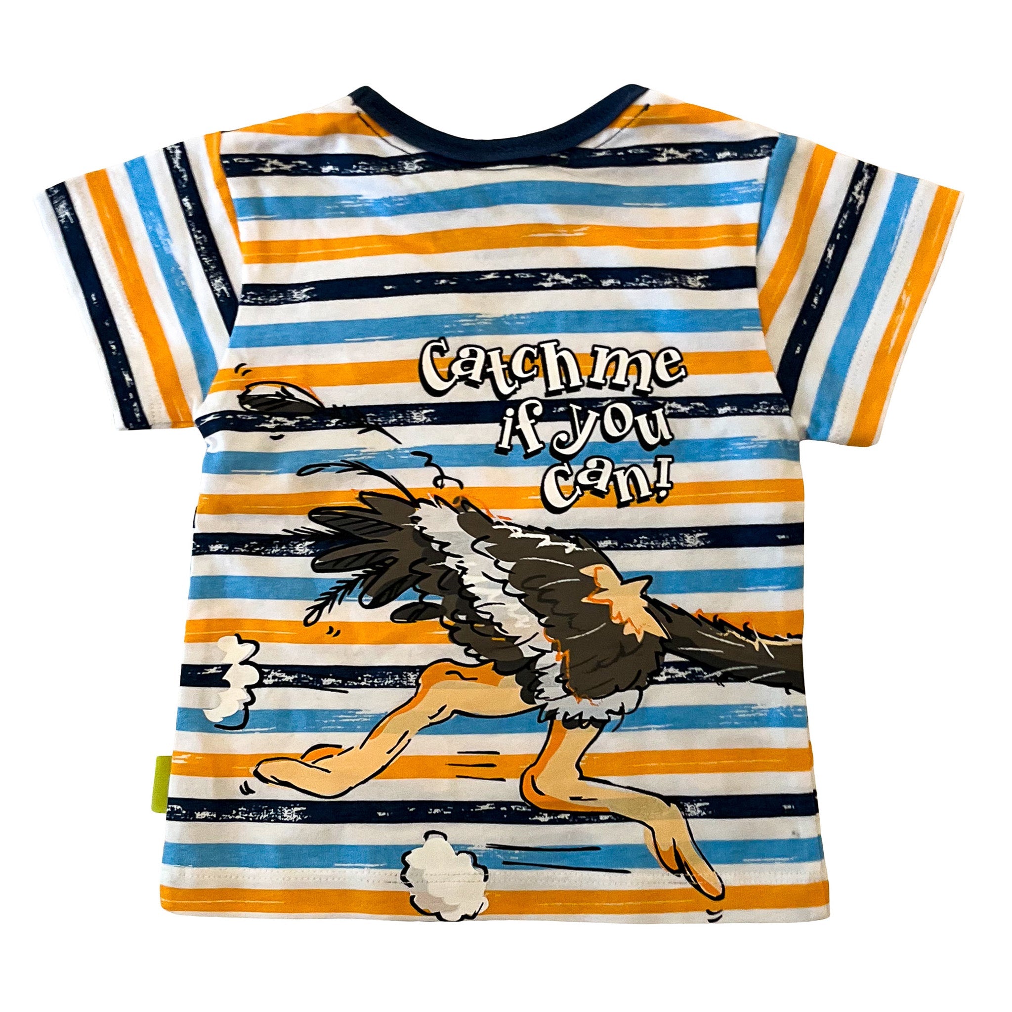 Emu Souvenir Port Douglas Reverse Print T-Shirt - Blue, Orange Stripes