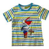 Pelican Port Douglas Souvenir Print T-Shirt -Blue, Lime & White Stripes